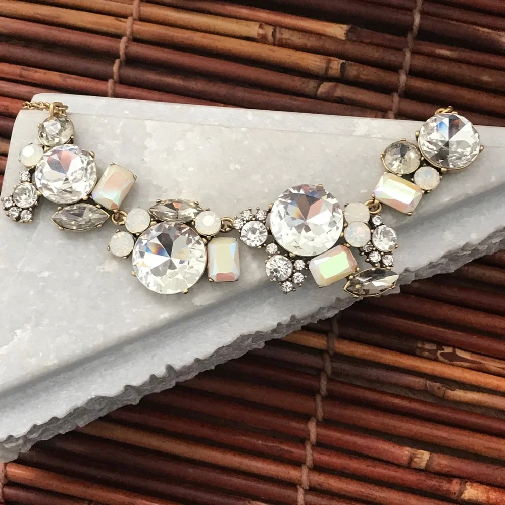 J Crew Bejeweled Bold Rhinestone Necklace Gold-tone